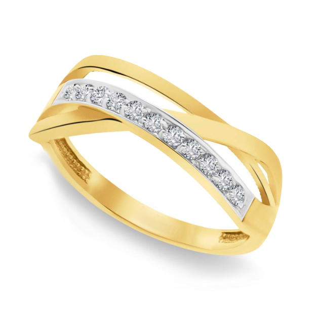 14 karaat gouden bicolor damesring met zirkonia 11.543
