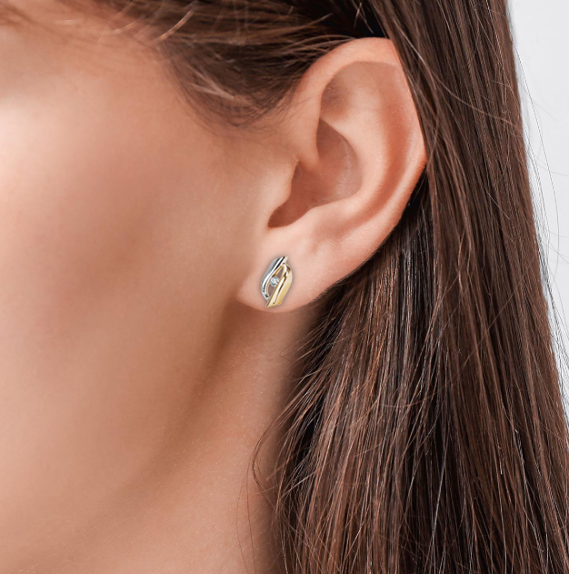 Alternative view of 14 karaat gouden bicolor oorbellen 12.321