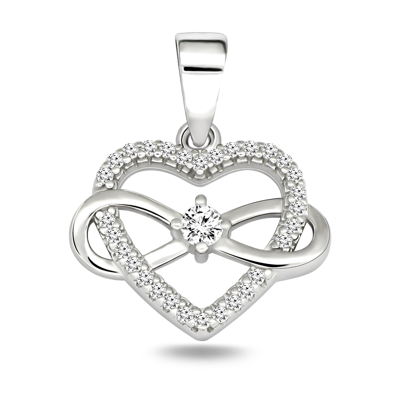 Zilveren (gerhodineerd) hart/infinity hanger met zirkonia 24.293
