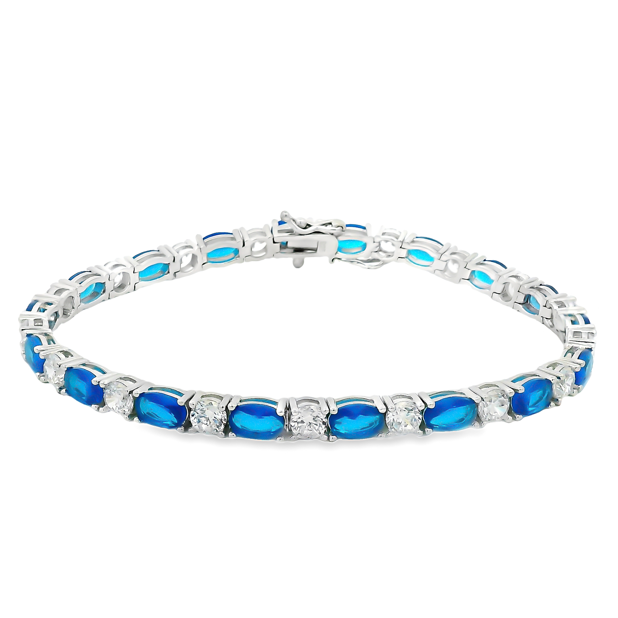 Zilveren (gerhodineerd) tennisarmband met blauwe zirkonia 23.360-BW
