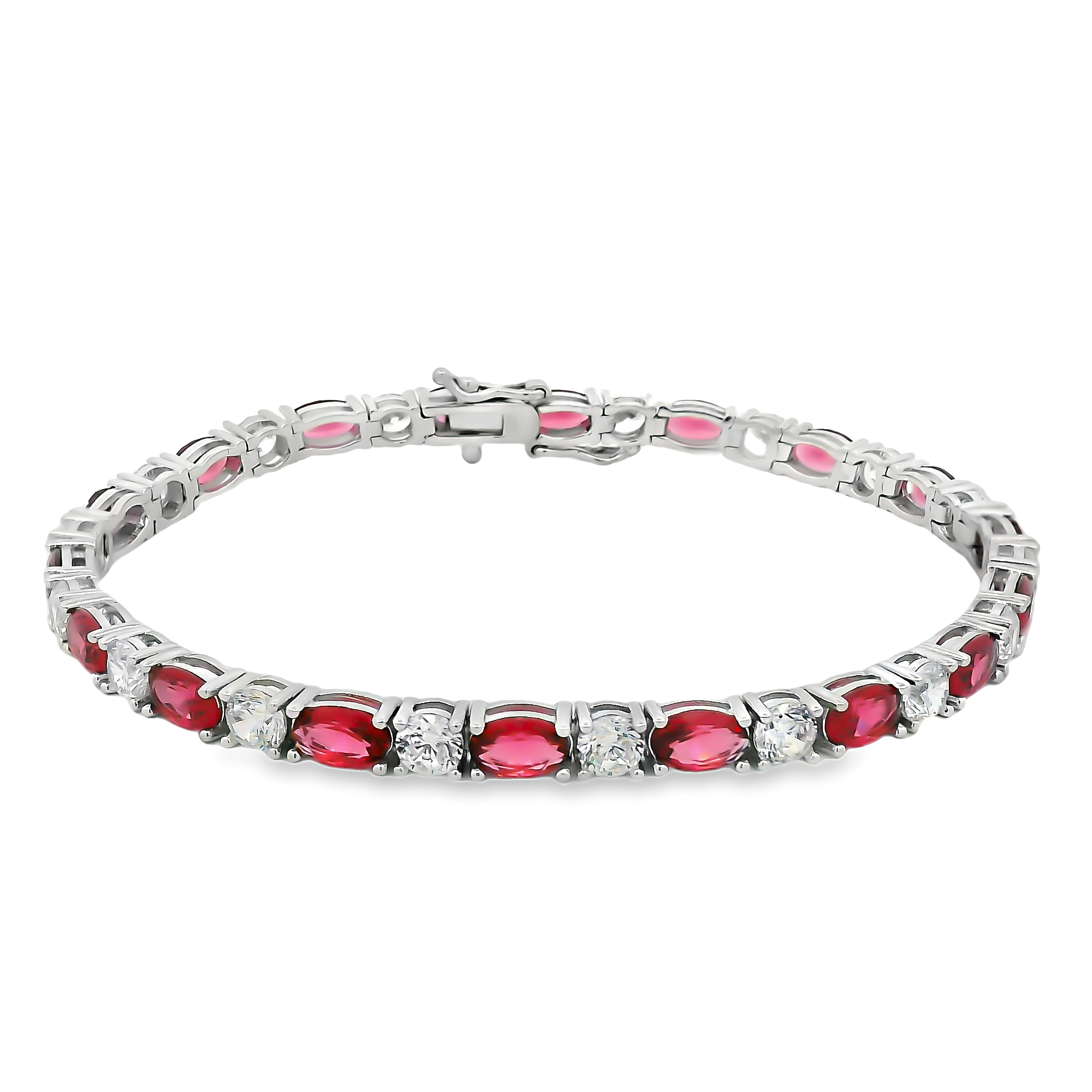 Zilveren (gerhodineerd) tennisarmband met rode zirkonia 23.360-RW