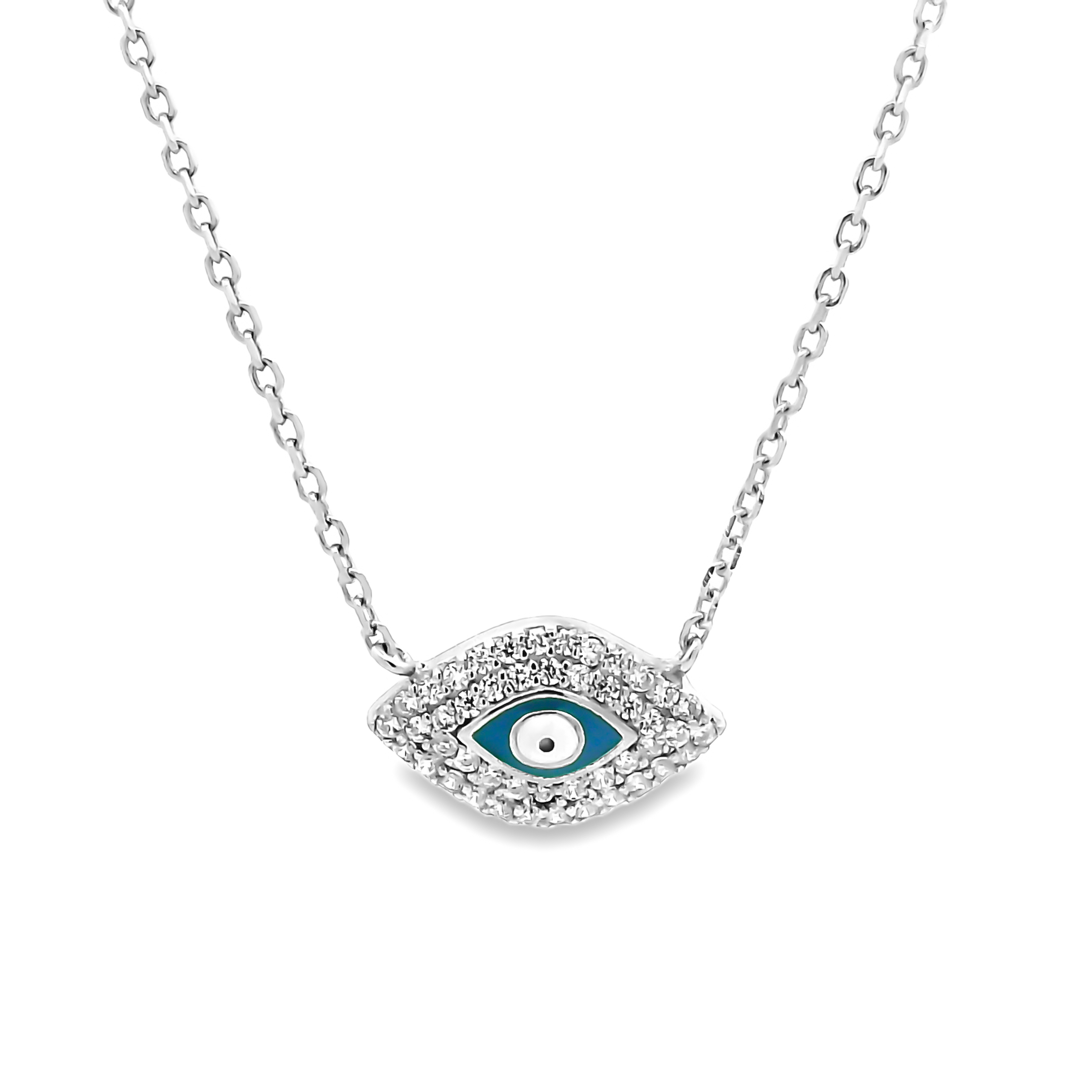 Zilveren (gerhodineerd) evil eye ketting 25.145