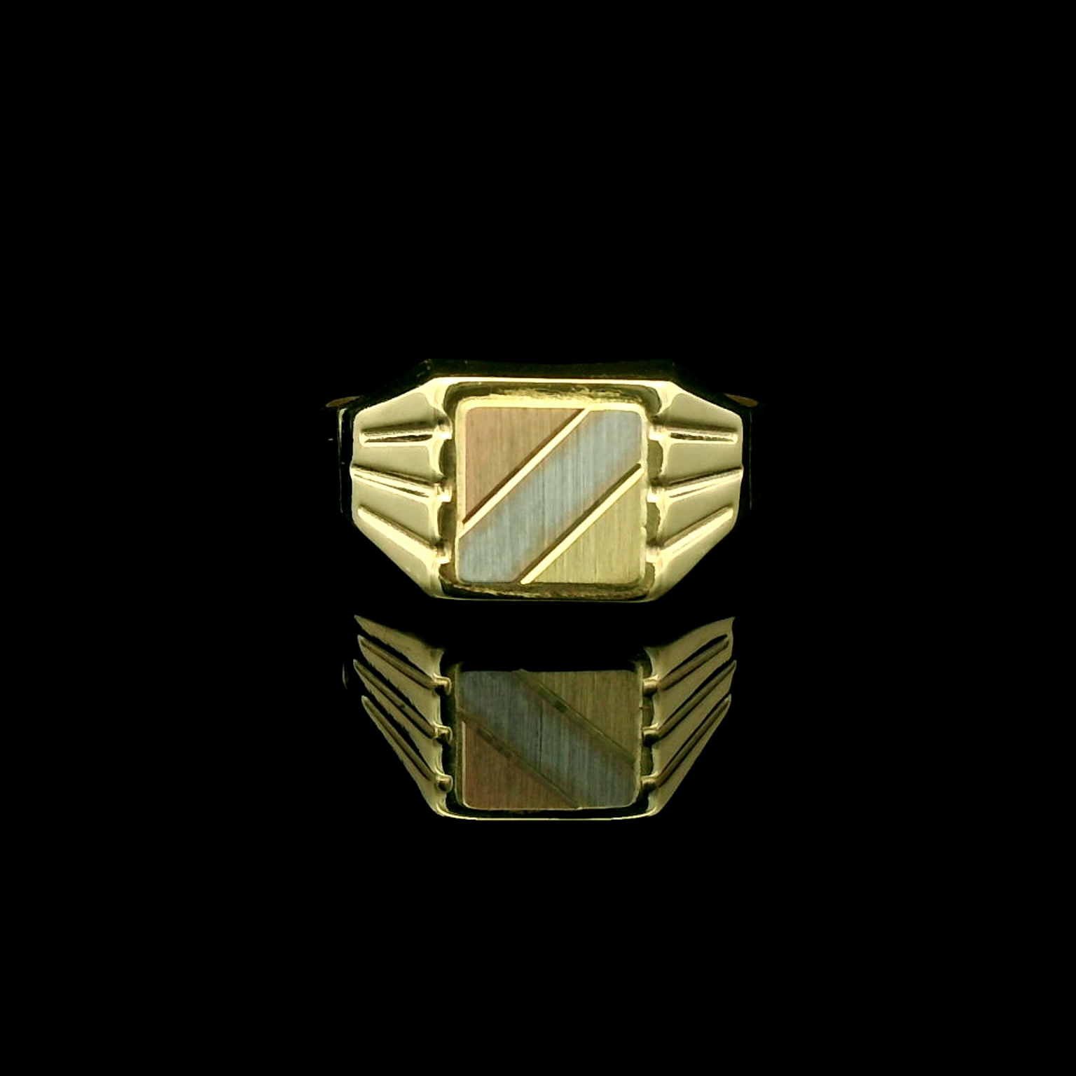 14 karaat gouden tricolor heren zegelring 170546 - Afbeelding 4