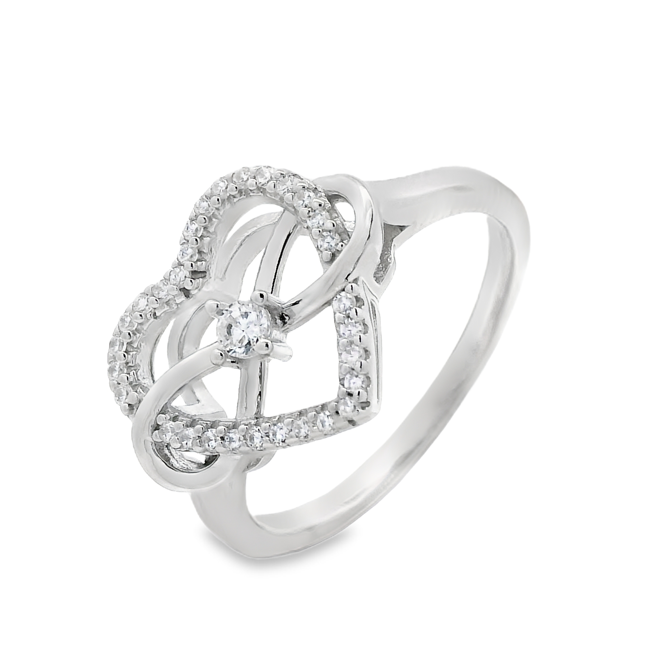 Zilveren (gerhodineerd) hart met infinity ring 21.435