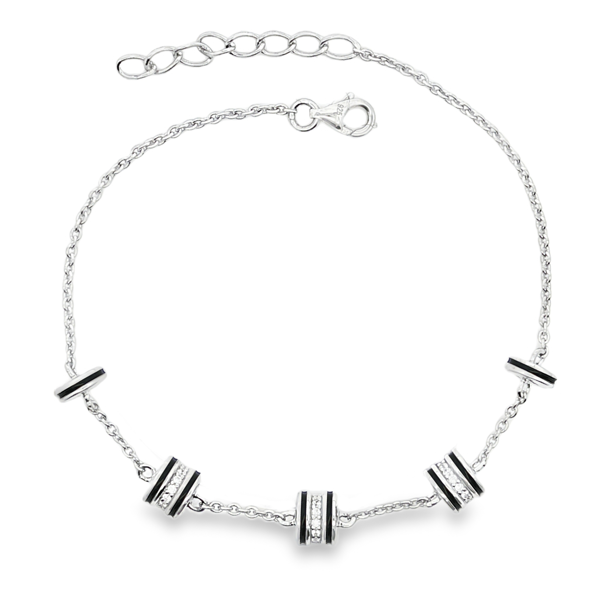 Zilveren (gerhodineerd) armband met zirkonia en emaille 23.381