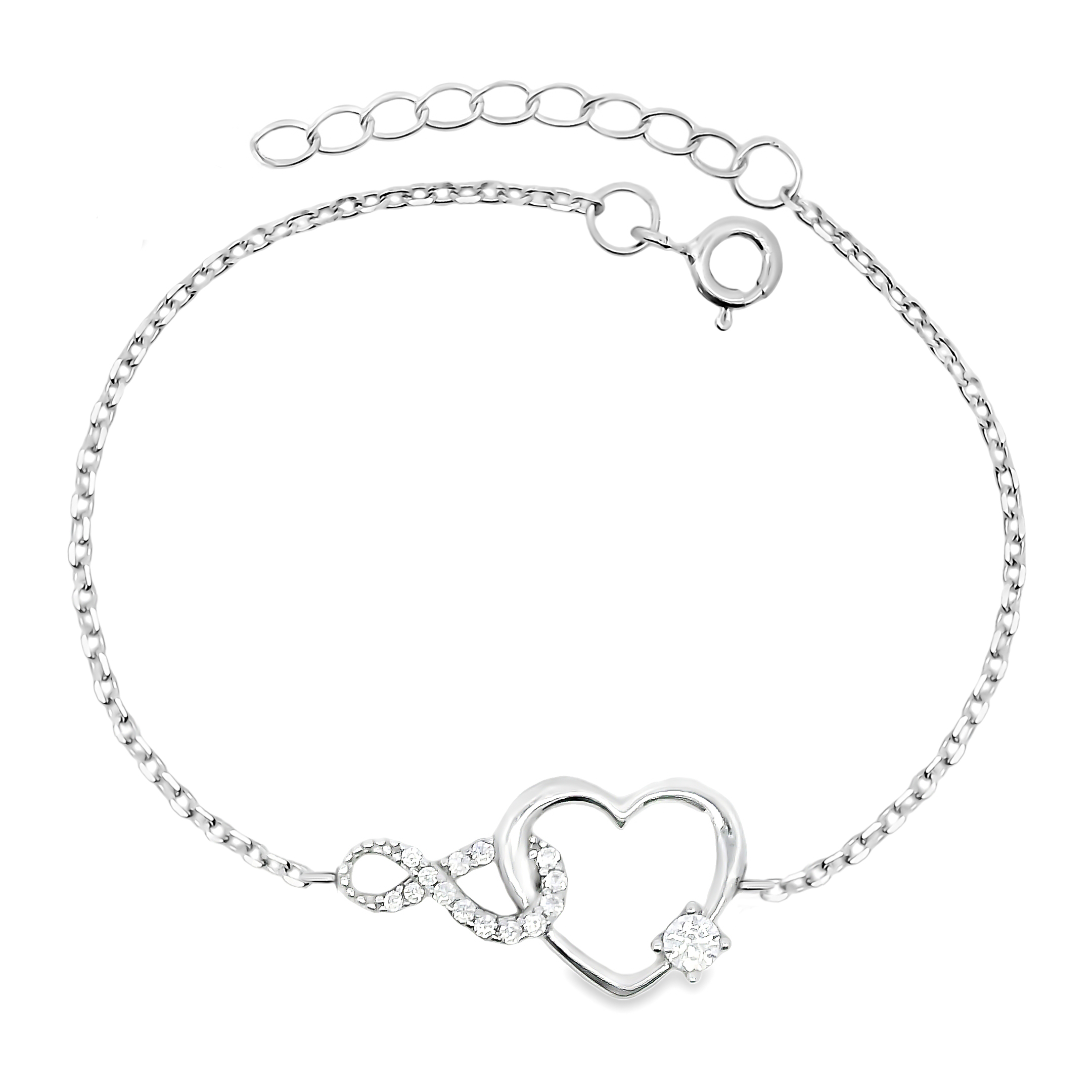 Zilveren (gerhodineerd) armband met hart en infinity 23.400