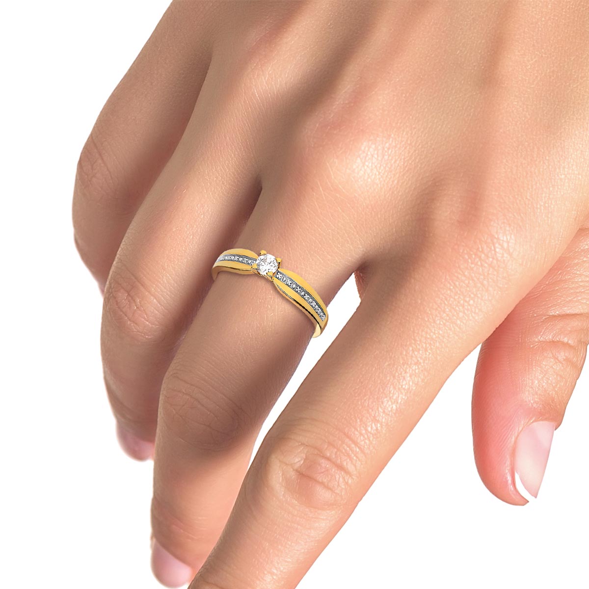 Alternative view of 14 karaat gouden bicolor damesring met zirkonia 11.618