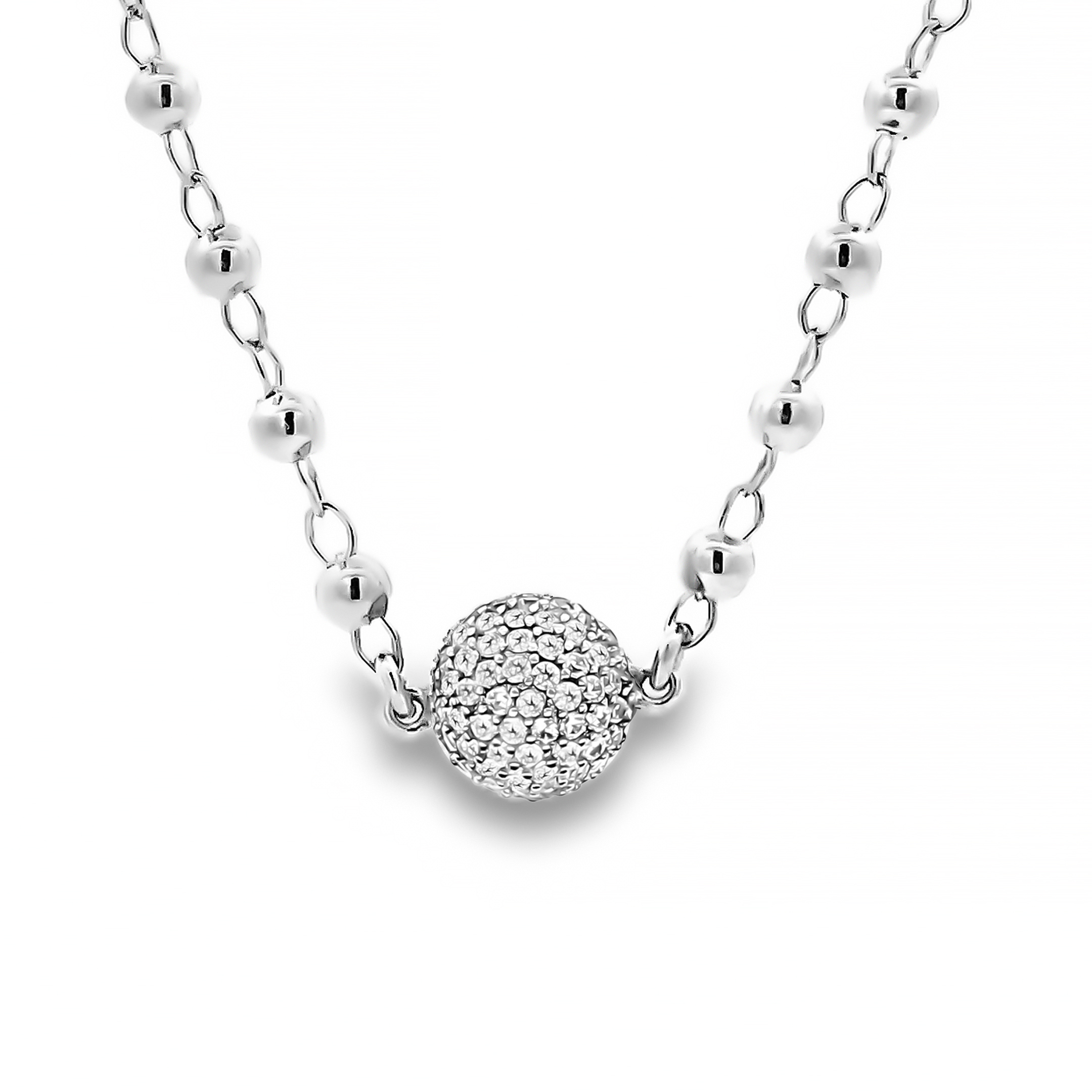 Zilveren (gerhodineerd) ketting met balletjes 25.247
