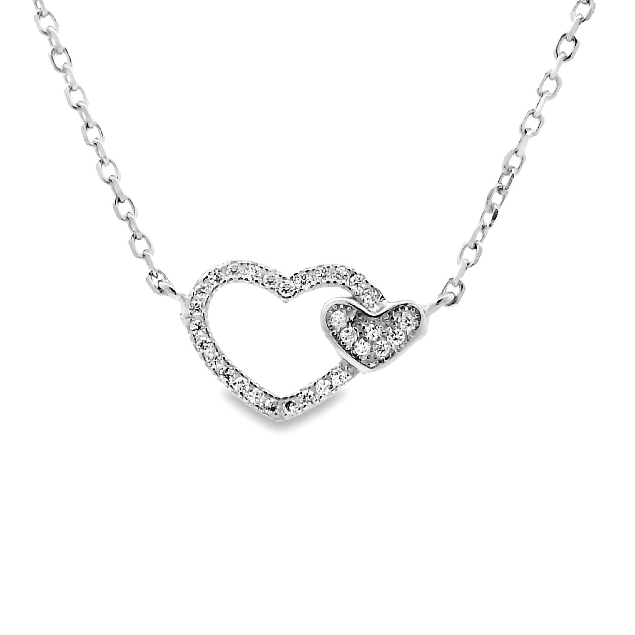 Zilveren (gerhodineerd) ketting met hartjes 25.261