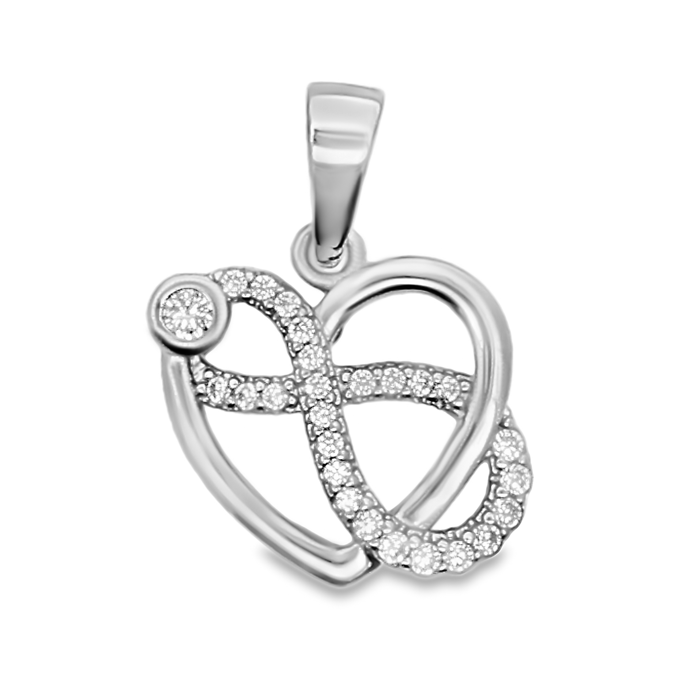 Zilveren (gerhodineerd) hart met infinity hanger 24.384