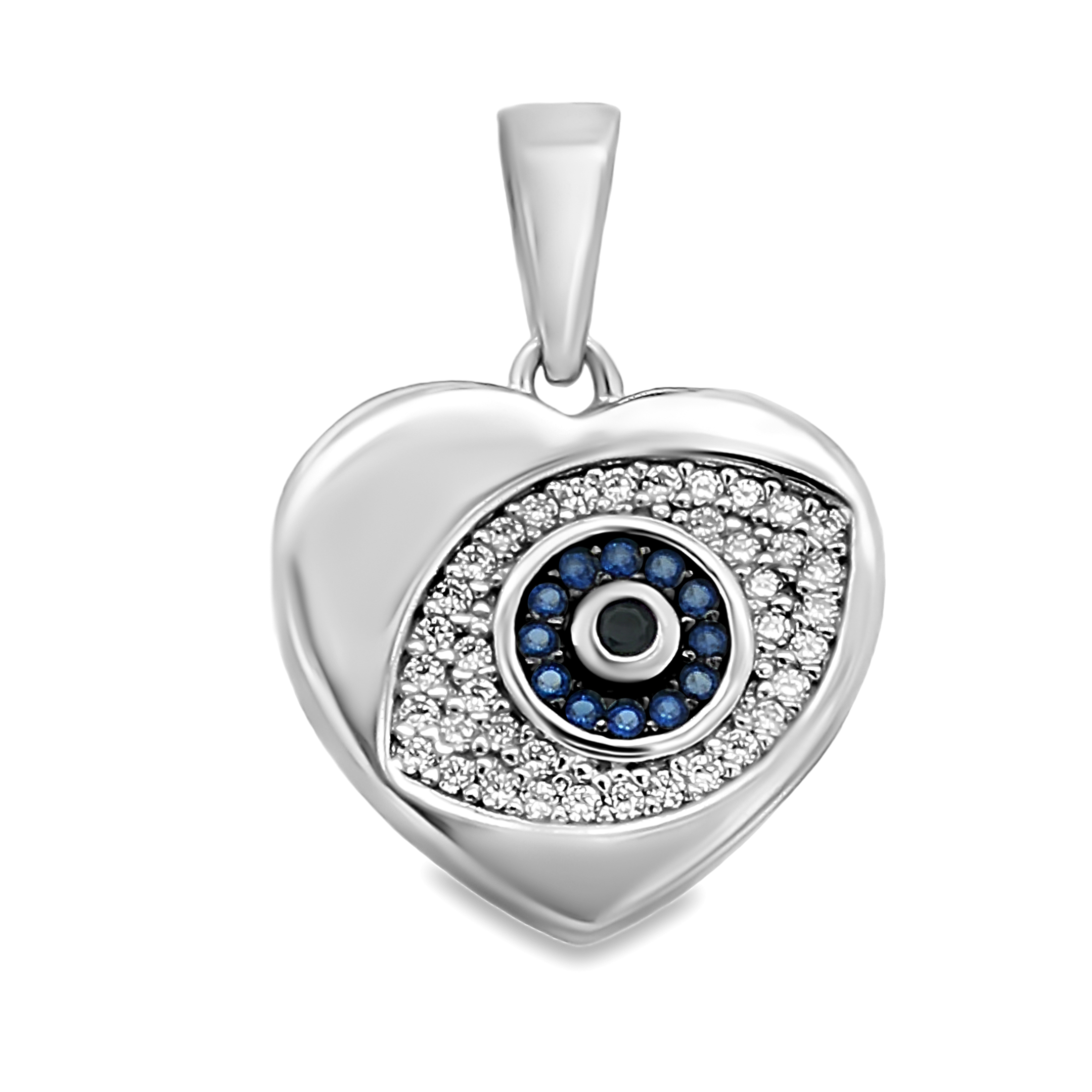 Zilveren (gerhodineerd) hart met evil eye hanger 24.386