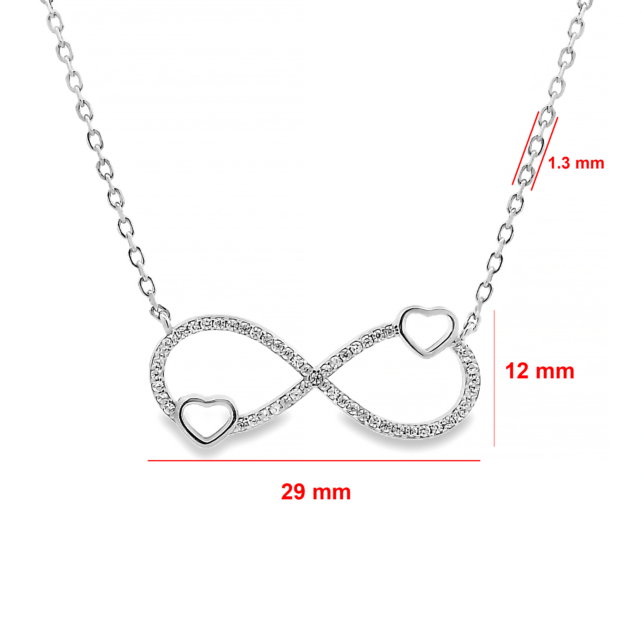 Alternative view of Zilveren (gerhodineerd) infinity met hartjes ketting 25.283