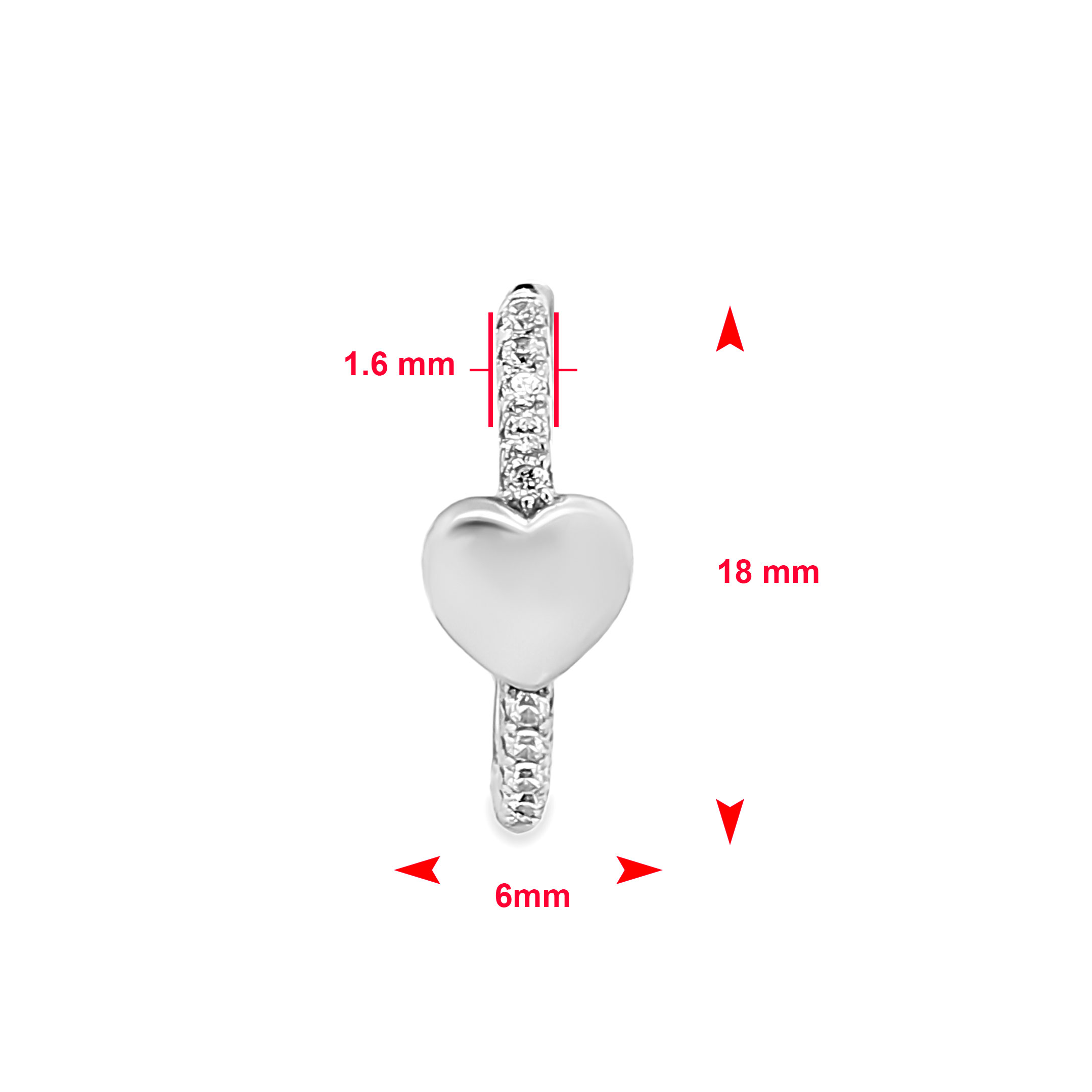 Alternative view of Zilveren (gerhodineerd) hartjes oorbellen met zirkonia 22.364