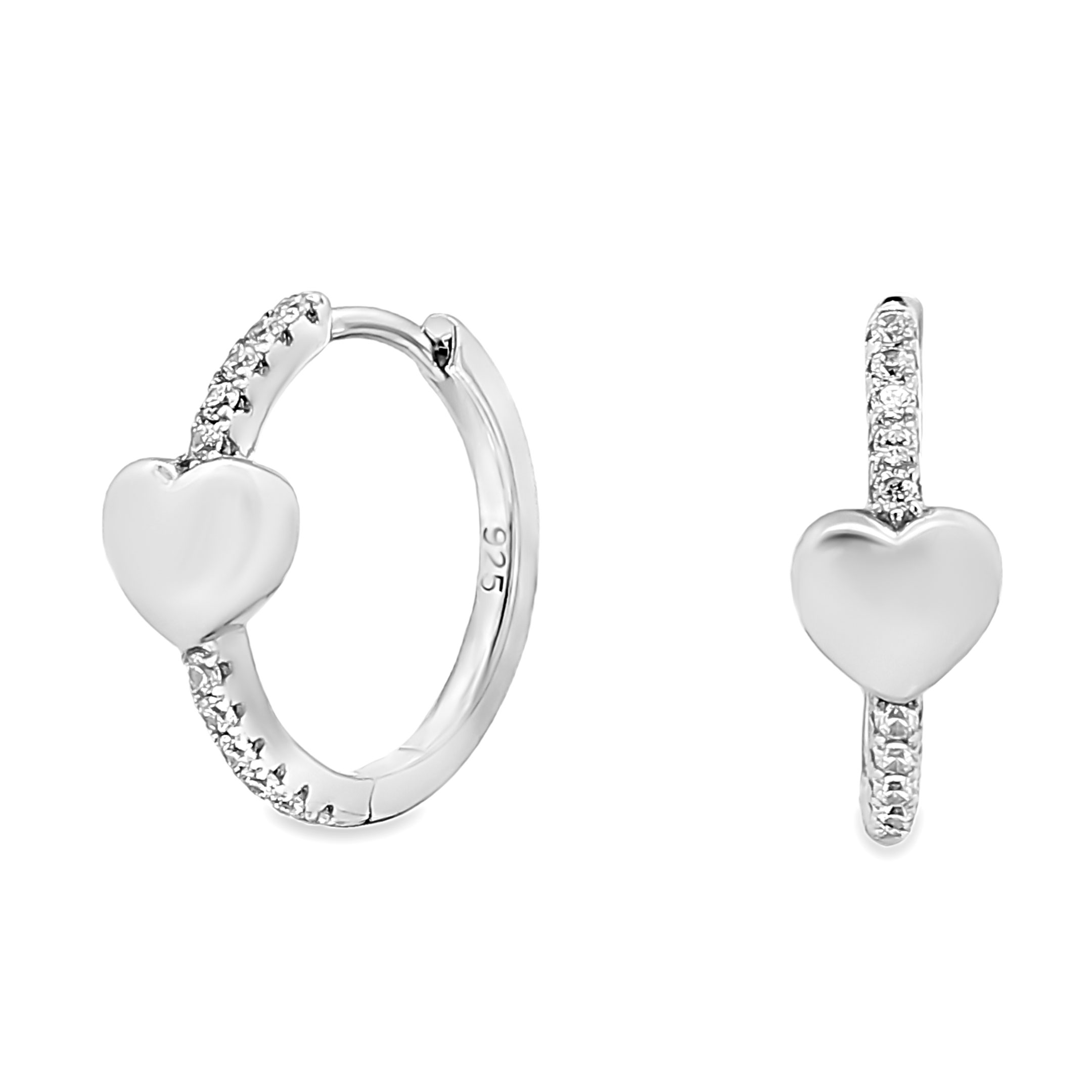Zilveren (gerhodineerd) hartjes oorbellen met zirkonia 22.364