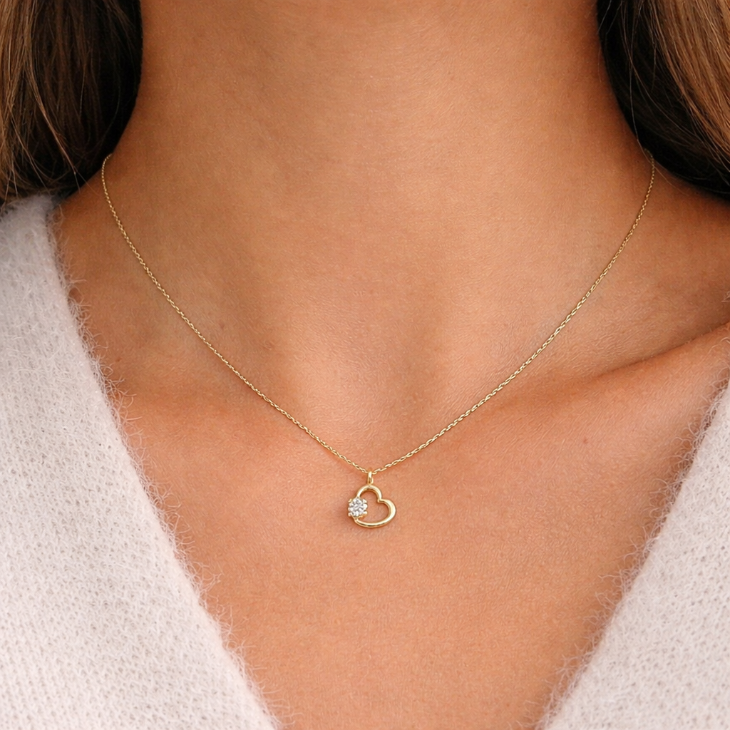 14 karaat gouden ketting met hartjes hanger 105-1225 - Afbeelding 3