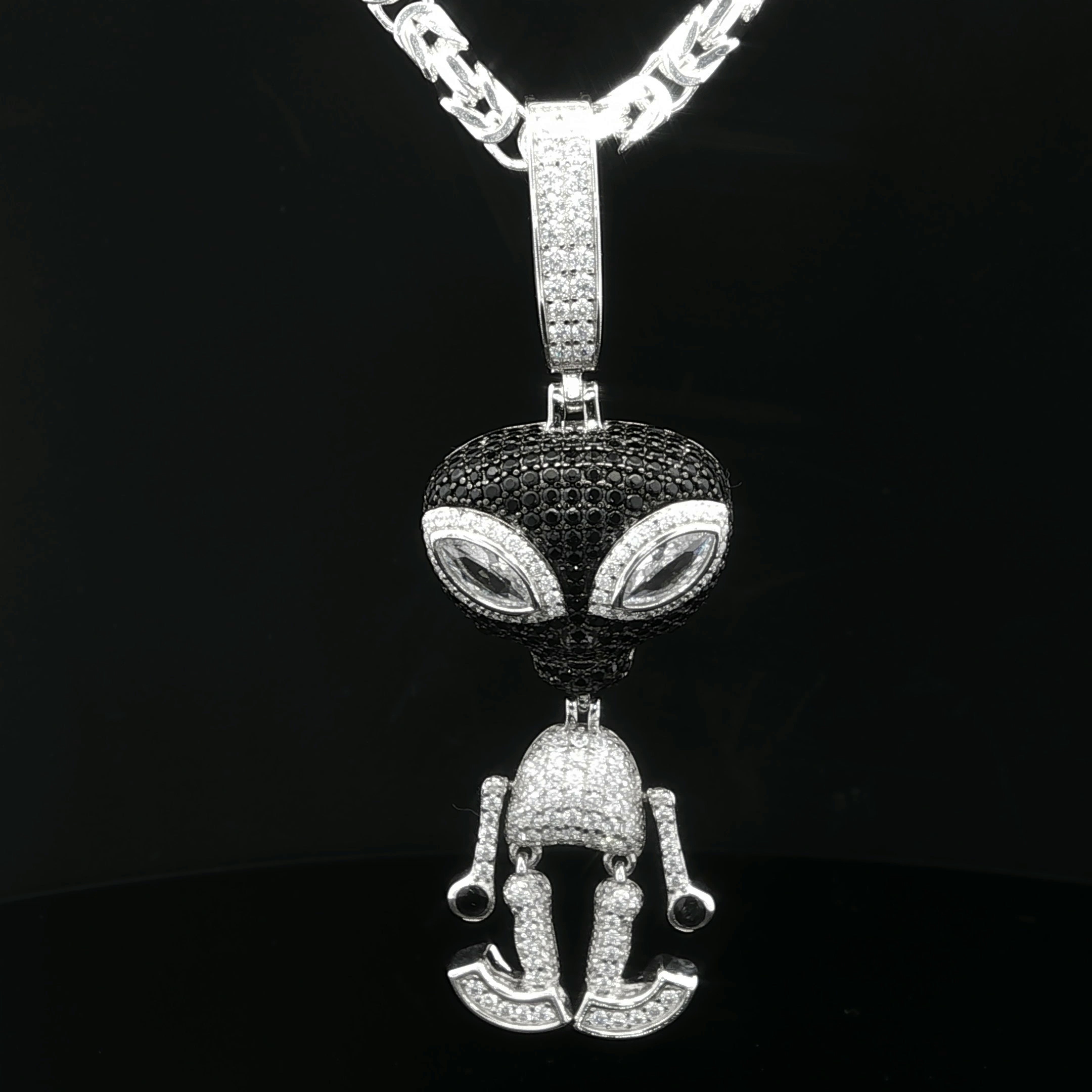 Zilveren (gerhodineerd) alien hanger met zirkonia stenen 24.391 - Afbeelding 4