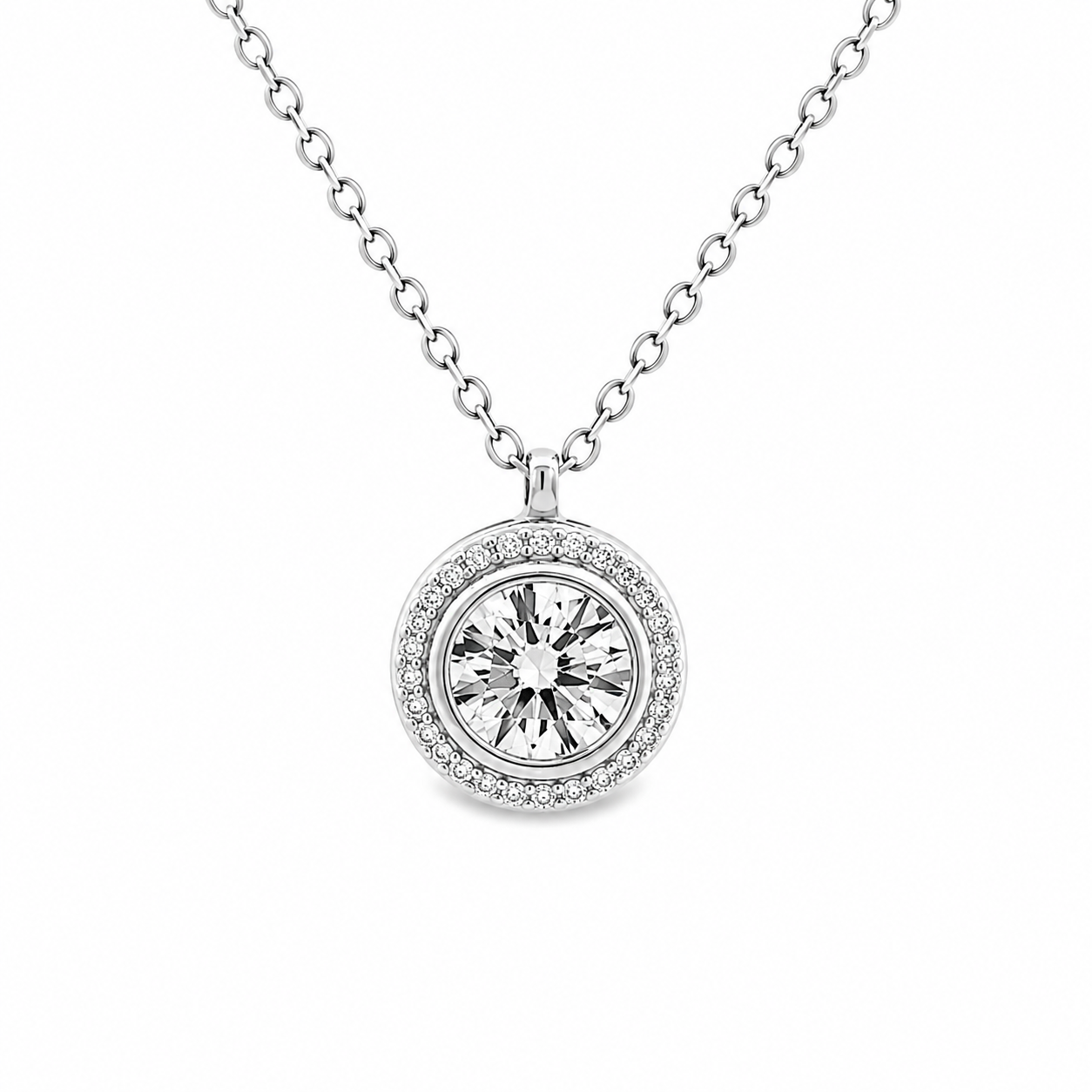 Zilveren (gerhodineerd) ketting met zirkonia hanger 25.269