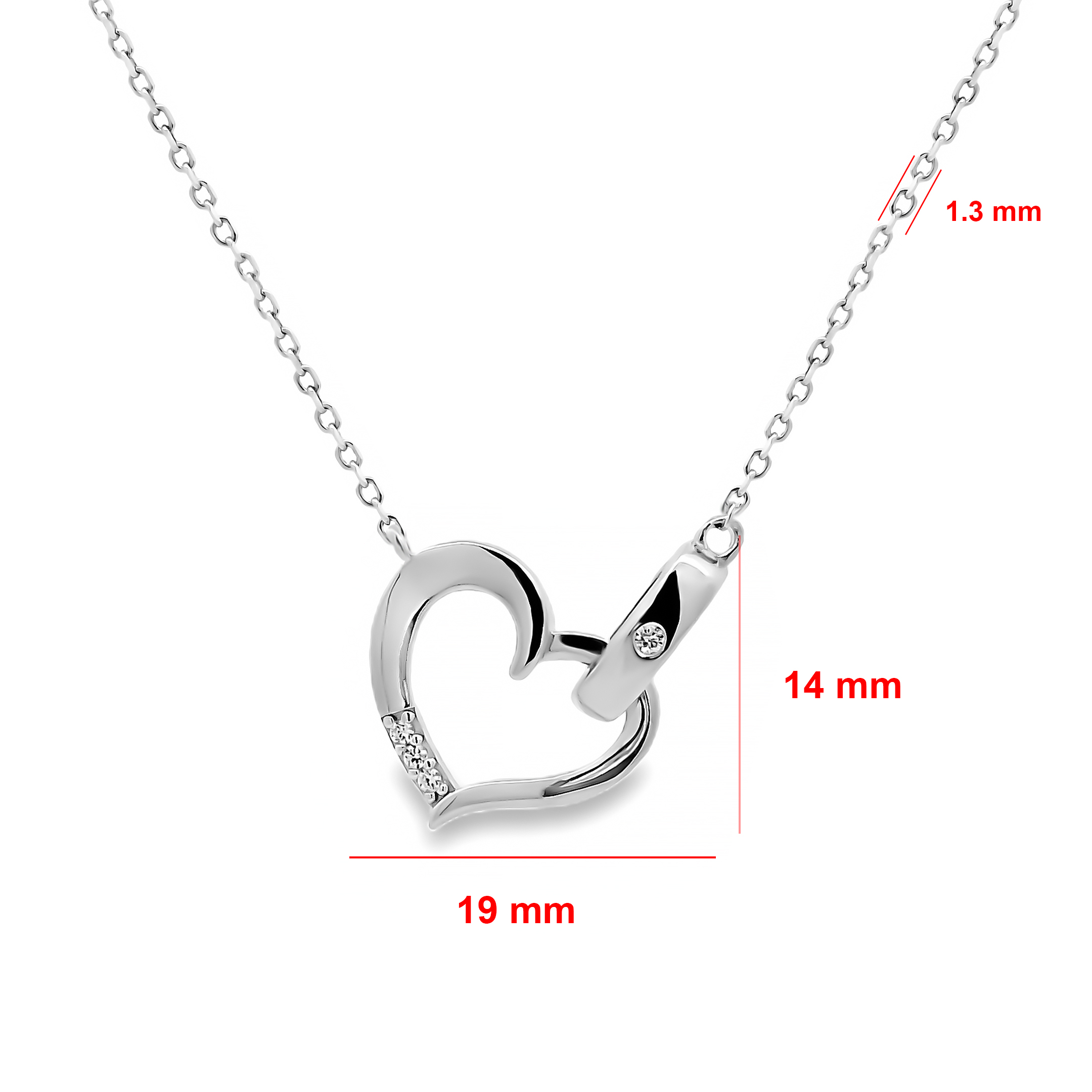 Alternative view of Zilveren (gerhodineerd) hartjes ketting met zirkonia 25.271