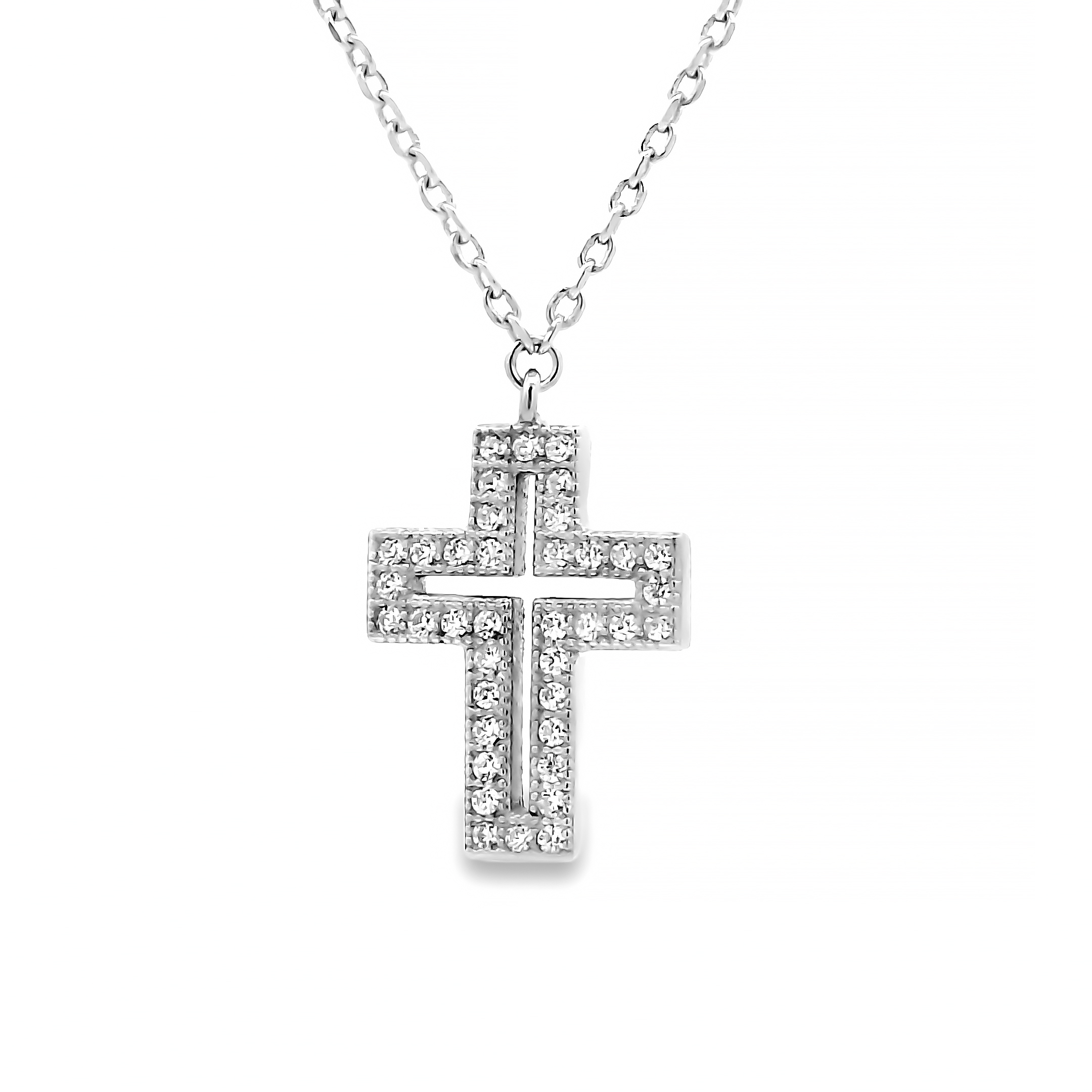 Zilveren (gerhodineerd) ketting met kruis hanger 25.265