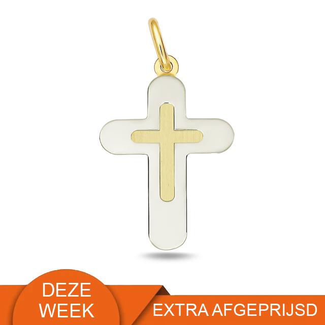 14 karaat gouden bicolor kruis hanger 14.282 WEEKAANBIEDING